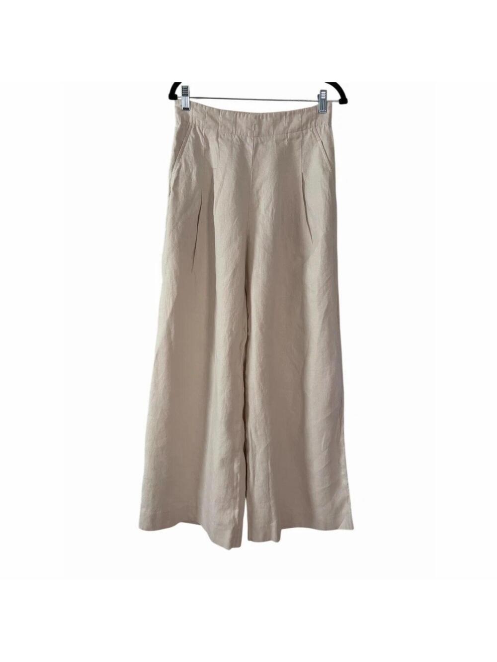 Lafayette 148 New York Pants Womens Size 4 Beige Wide-Leg Palazzo Dress Pants
